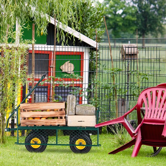 Relaxdays bolderkar - tuin - luchtbanden - draagvermogen 200 kg - bolderwagen staal - groen-geel van Relaxdays — afbeelding 3