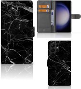 Telefoonhoesje Geschikt voor Samsung Galaxy S23 Ultra Wallet Book Case Vaderdag Cadeau Marmer Zwart