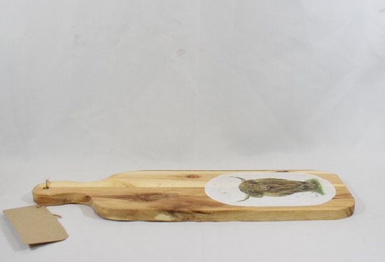 ZoeZo Design - Decoratieve serveerplank - snijplank - houten serveerplank - schotse hooglander - koe - 40 x 12.5 x 1.2 cm