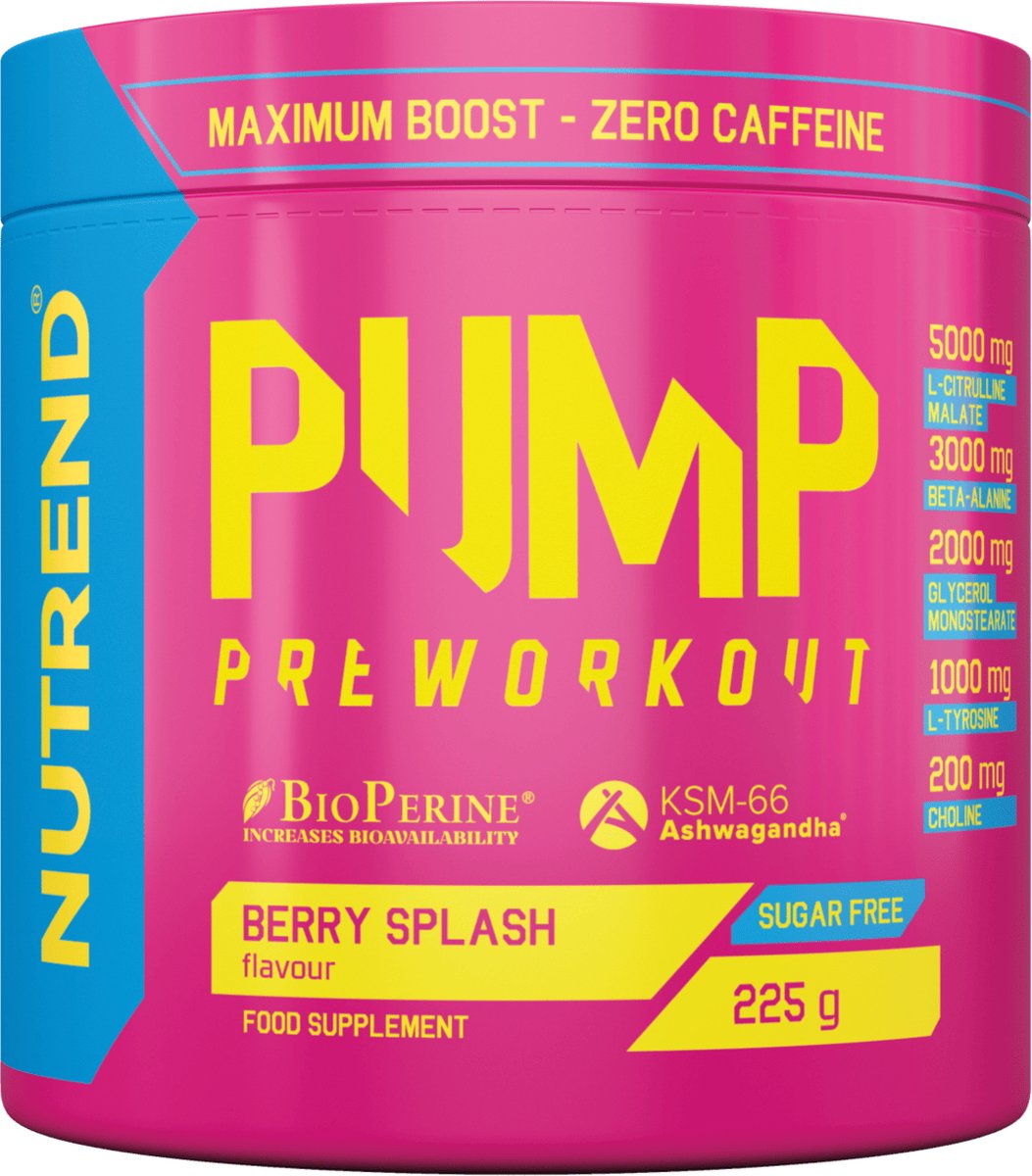 Nutrend - Pump Pre-Workout (Berry Splash - 225 gram) - zonder cafeïne - 15 servings