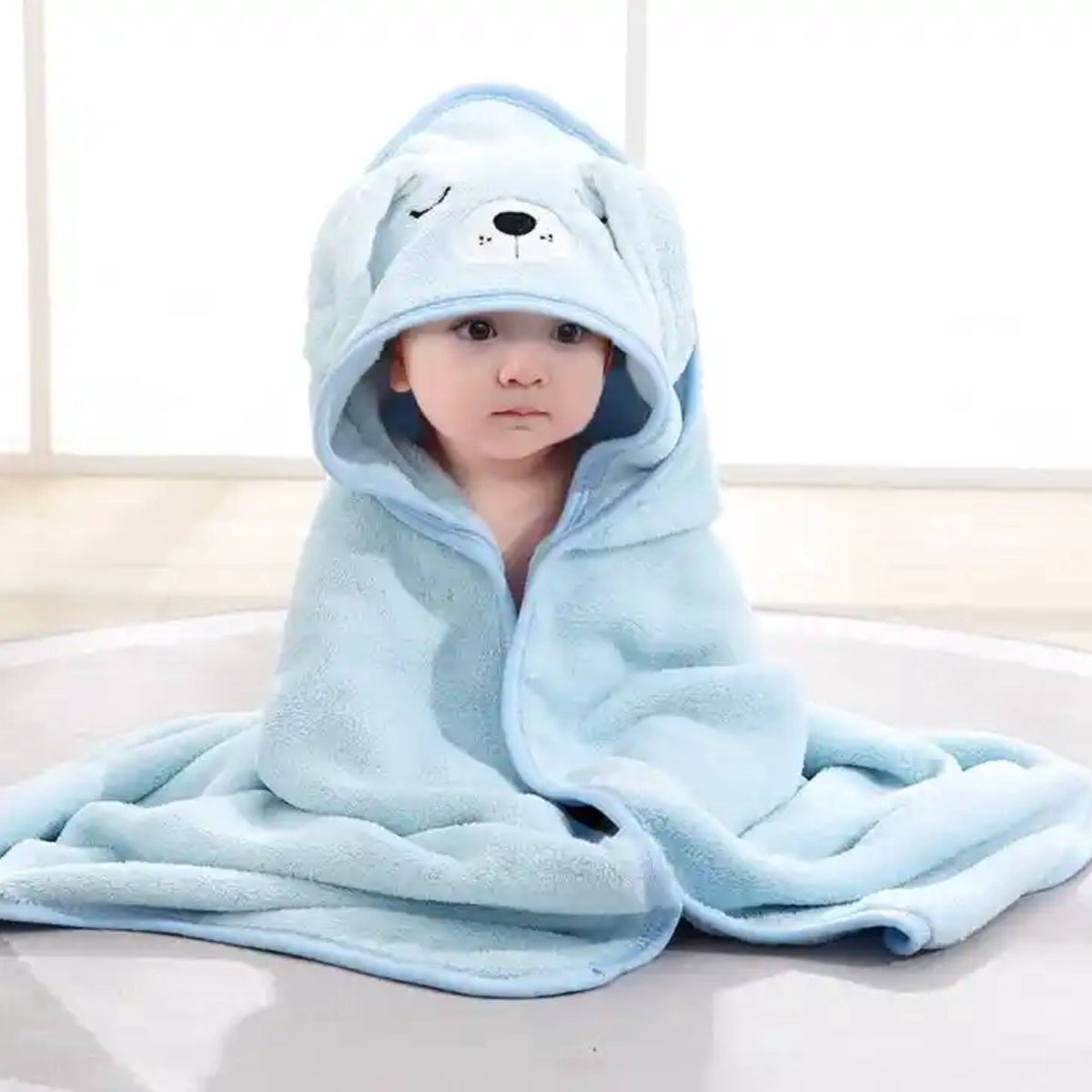 Fleece Badcape met Capuchon - 80x80 cm - Blauw - Dier - Baby - Kraamcadeau - Babycape