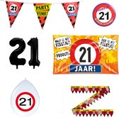 21 jaar verjaardag versiering pakket verkeersbord incl. Gevelvlag (pakket 2) | 21 jaar versiering | 21 jaar feestje