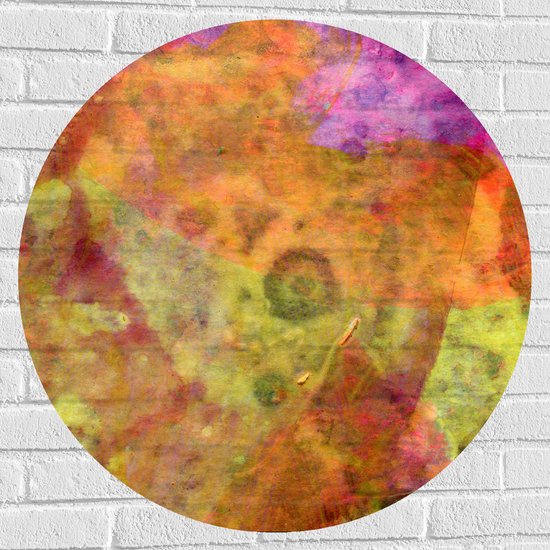 Muursticker Cirkel - Abstracte Vormen in Oranje, Gele en Paarse Tinten - 80x80 cm Foto op Muursticker