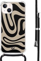 Casevibes - Telefoonhoesje met koord - Geschikt voor Apple iPhone 13 - Abstract Black Waves - Zwart - Geometrisch patroon