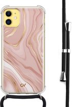 Casevibes - Telefoonhoesje met koord - Geschikt voor Apple iPhone 11 - Rose Marble - Roze - Marmer