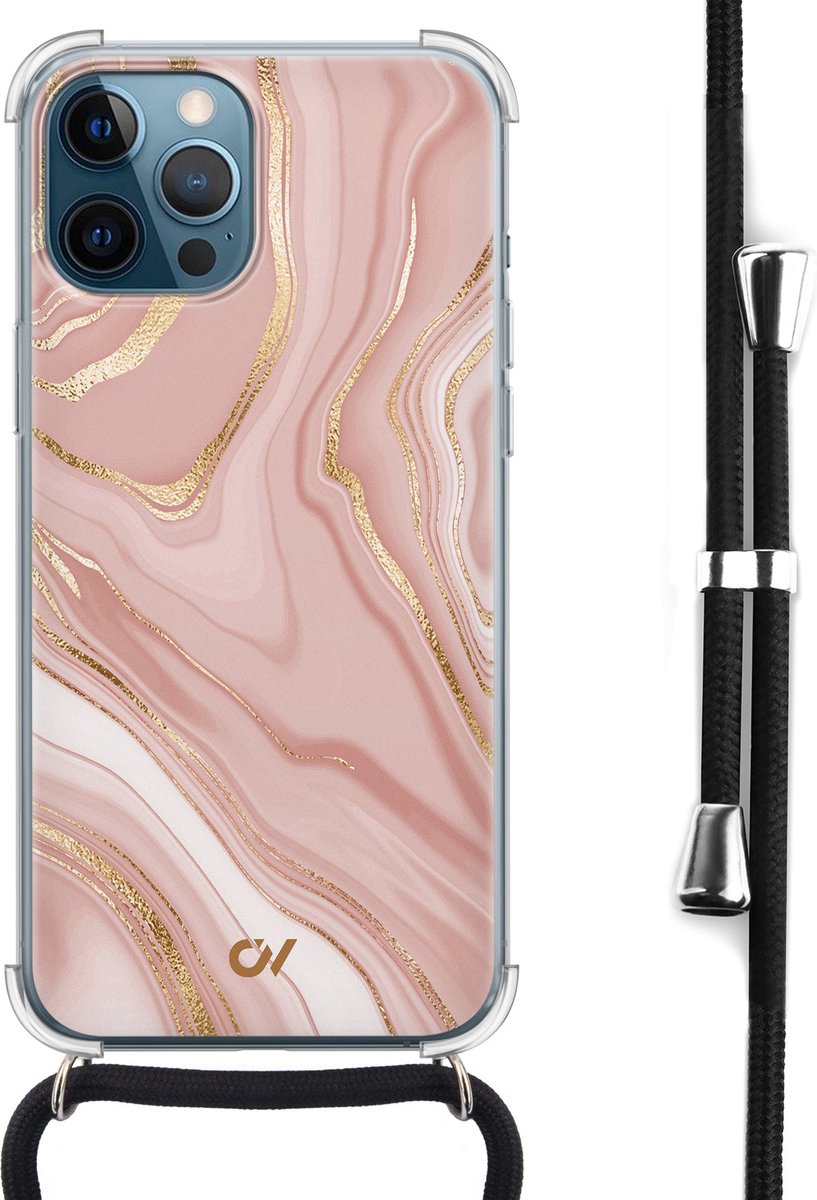 Casevibes - Telefoonhoesje met koord - Geschikt voor Apple iPhone 12 - Rose Marble - Roze -