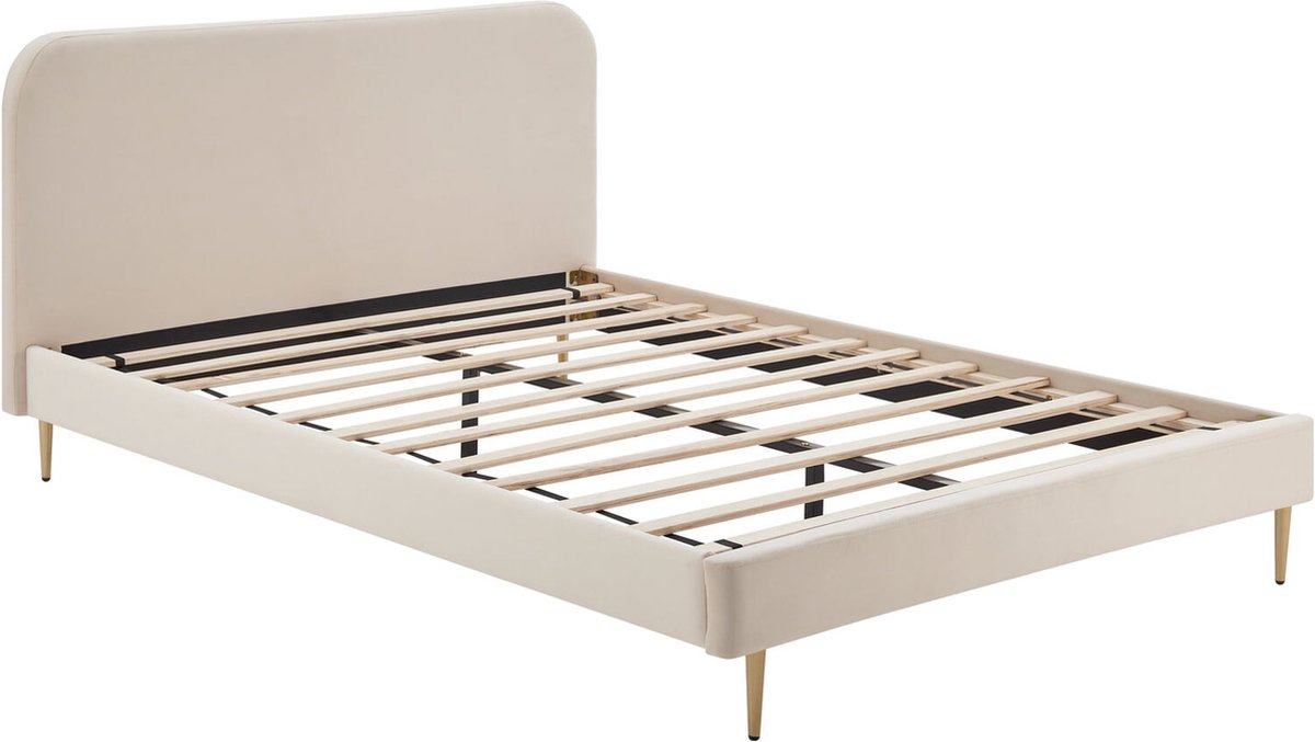 Bed Grace Beige - Velours - 140x200cm - Met lattenbodem - Hoogte 91 cm