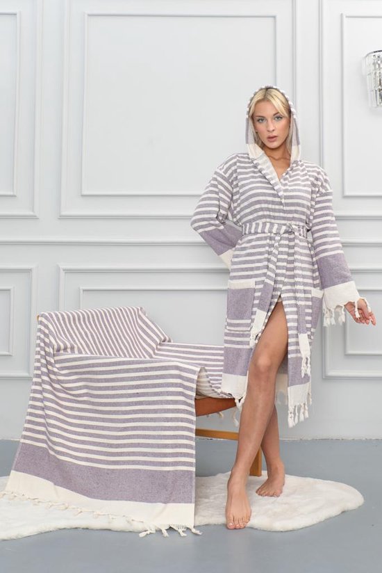 Lubna Home Hamam badjas LARGE -Strant Badjas LARGE -LILA