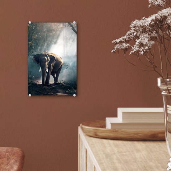 Peinture sur verre éléphant - Animaux sauvages - Forêt - Nature - Décoration murale verre - Décoration d'intérieur - 20x30 cm - Peinture verre - Décoration murale chambre