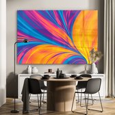 Glasschilderij abstract - Neon - Veren - Design - Decoratieve accessoires - Slaapkamer - Wanddecoratie glas - 150x100 cm - Foto op glas - Schilderij glas - Glasplaat