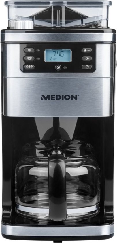 Medion MD 15486 - Koffiezetapparaat met koffiebonenmaalwerk - 1.5L - 1050 Watt - Zwart/Zilver