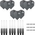 Darts Set - Maxgrip - 3 sets - dart shafts - zwart-clear - short - en 3 sets - carbon - dart flights