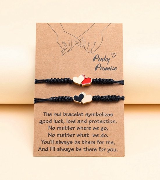 Bracelets d'amitié pour 2 avec double Hartjes - Bracelets noirs - Bracelet BFF sur carte cadeau - Pax Amare