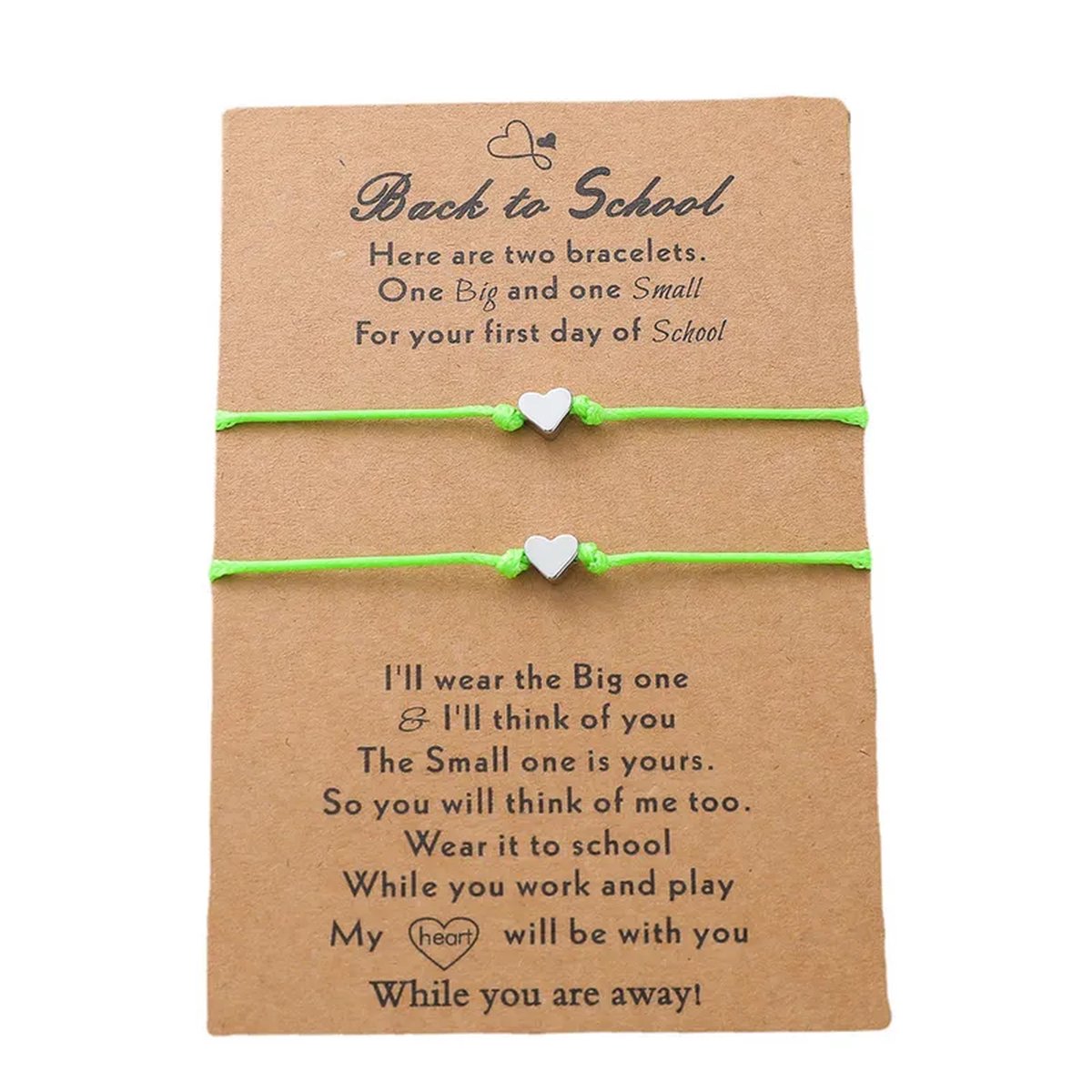 Vriendschapsarmbandjes voor 2 met Kleine Hartjes - Groene Bandjes - Back to School Cadeau - Terug naar School - Pax Amare
