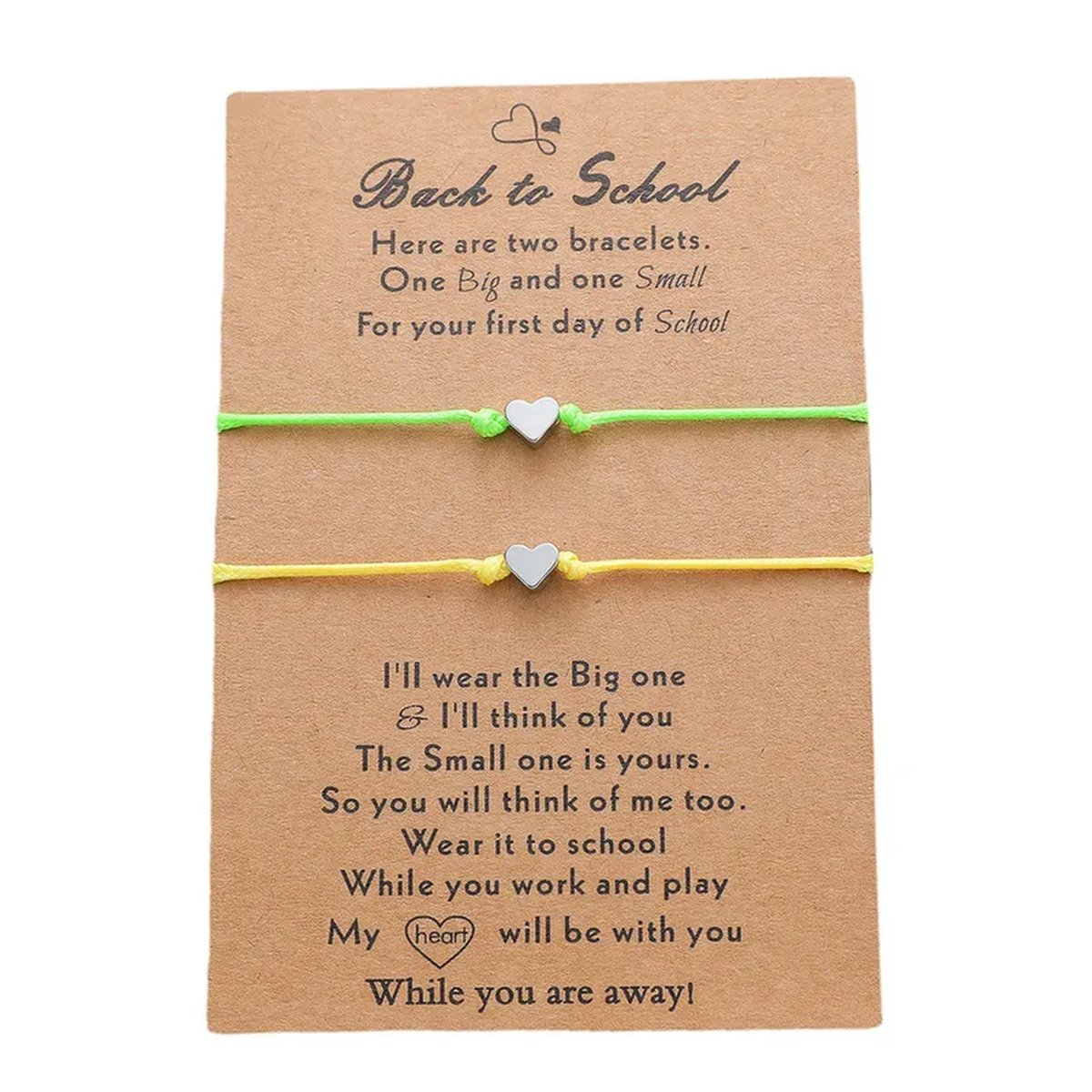 Vriendschapsarmbandjes voor 2 met Kleine Hartjes - Gele/Groene Bandjes - Back to School Cadeau - Terug naar School - Pax Amare