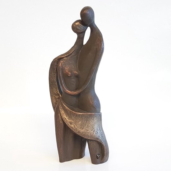 Geert Kunen / Skulptuur / Beeld / Vrouw / Man / Koppel - Bruin / goud - 16 x 8 x 40 cm hoog.