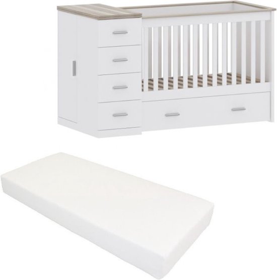 Born Lucky ® Combi Ledikant Memphis Wit Grijs Met Matras