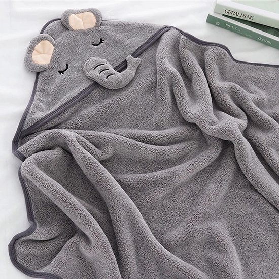 Fleece Badcape met Capuchon - 80x80 cm - Grijs - Dier - Baby - Kraamcadeau - Babycape van Jollein — afbeelding 4