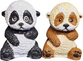 Panda en Pandy - Figuur Panda beeldjes - Set 2 - Maat - 8 x 7 cm.