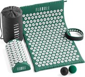 Flamell Acupressuur Mat met Kussen - Shakti mat - Spijkermat Incl. Acupunctuur hoofdband & 2x Triggerpoint Bal - 68x42x2cm - Groen/Wit