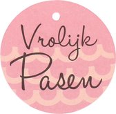 Label - kraftpapier - Vrolijk Pasen - roze - 50 stuks
