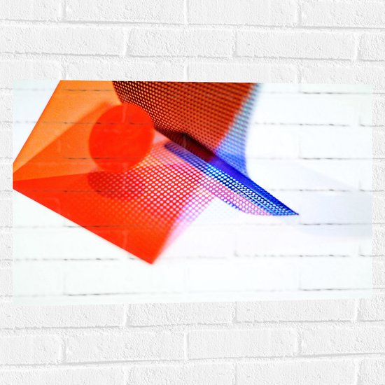 Muursticker - Oranje en Blauwe Vormen tegen Lichtgekleurde Ondergrond - 75x50 cm Foto op Muursticker