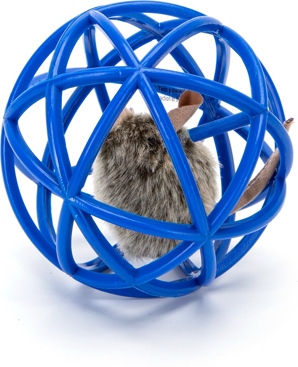 Nobleza Interactief Kattenspeelgoed - Kattenbal met Piepende Muis - Speelbal voor Kat en Kitten - 11,5 cm - Blauw