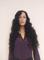 Wigs by Hairglow - 360 lace wig/ haarstuk - human hair wavy natural dark - haarlengte 95 cm/ 38 inch