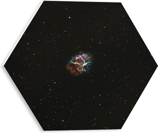 PVC Schuimplaat Hexagon - Gekleurde Vlek in het Heelal omringd door Sterren - 30x26.1 cm Foto op Hexagon (Met Ophangsysteem)
