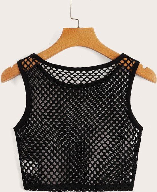 Croptop Zwart Fishnet Topje S | Visnet Top Dames | Netshirt | Mesh ...