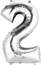 Folie Cijferballon 2 Zilver met Helium 84cm
