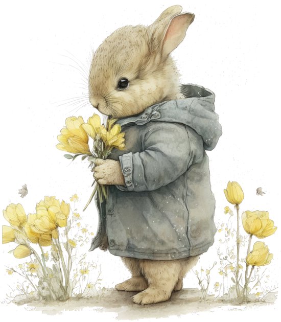 Affiche lapin avec fleurs-affiches-format A3-aquarelles printemps-hiver...  | bol