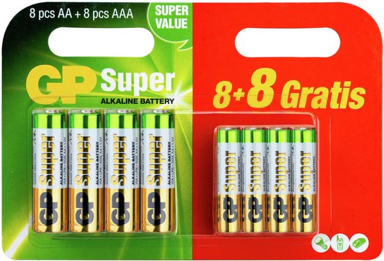 GP Super alkaline 8 AA + 8 AAA - Blister