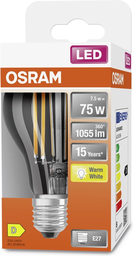 OSRAM LED-lamp Energielabel A++ (A++ - E) E27 Peer 7.5 W = 75 W Warmwit (Ø x l) 60 mm x 105 mm 1 stuk(s)