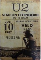Metalen wandbord concertbord U2 Feyenoord Stadion - 20 x 30 cm