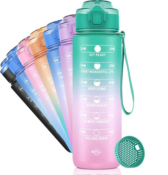SUPPRUI Gourde anti-fuite pour enfant - 600 ml - Bouteille d'eau Tritan  sans BPA avec fermeture en 1 clic (bleu)