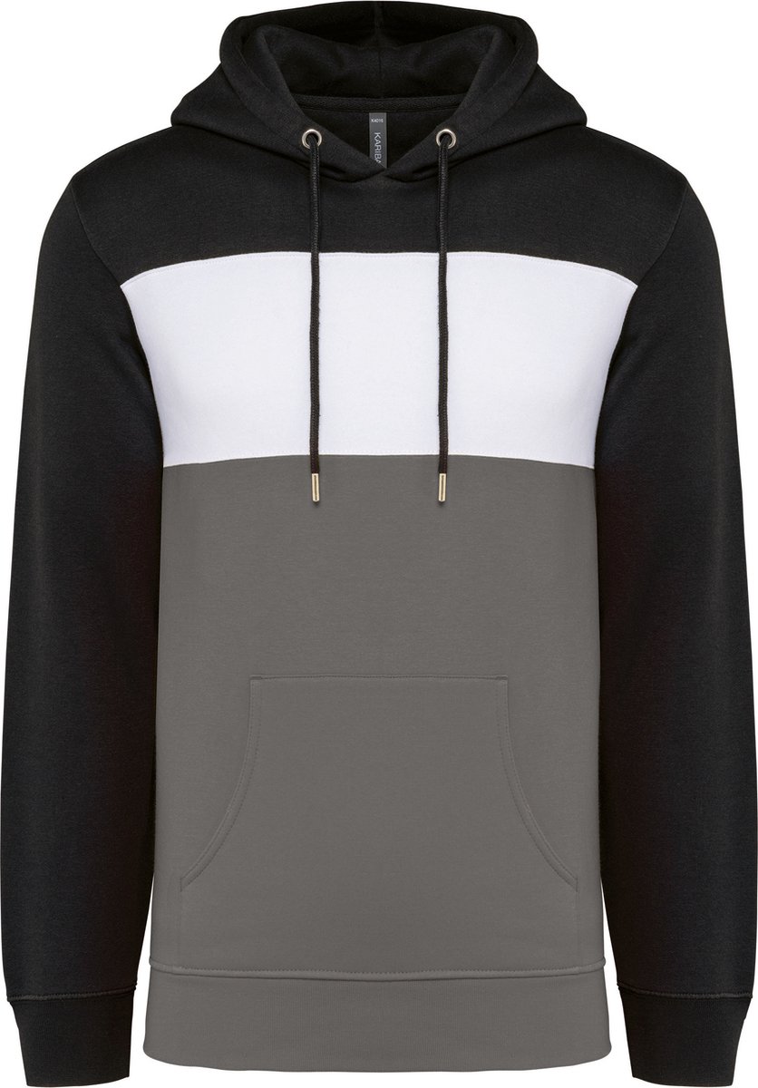 Kariban Driekleurige unisex sweater met capuchon K4016 - Black / White / Basalt Grey - XXL
