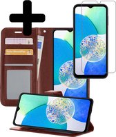Hoesje Geschikt voor Samsung A14 Hoesje Book Case Hoes Wallet Cover Met Screenprotector - Hoes Geschikt voor Samsung Galaxy A14 Hoesje Bookcase Hoes - Bruin