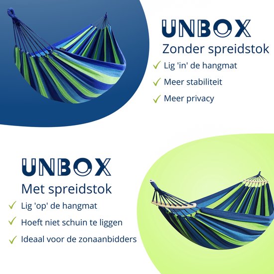UNBOX Hangmat 2 Persoons - Weerbestendig - 200cm x 150cm - UNBOX