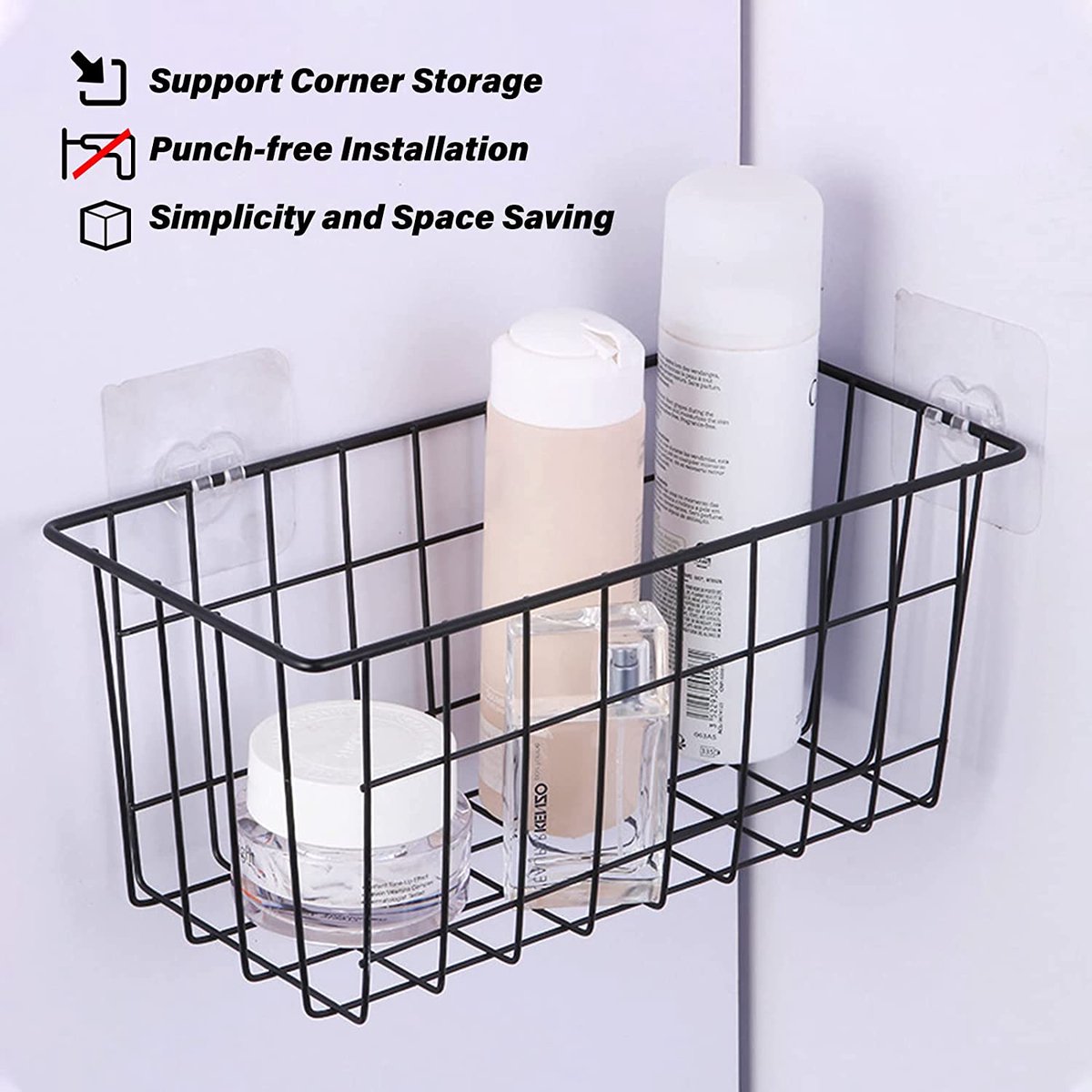 Tiamu 2 stuks metalen manden, ijzeren opbergmanden, draadmanden, wandhangers, zwart, badkamermand, organizer, stapelbare organizer voor fruit, snacks, keukenservies, plank, badkamer, kantoor