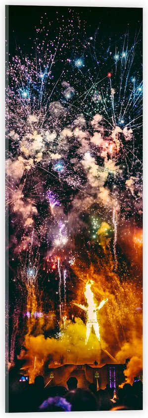 Acrylglas - Grote Vuurwerkshow boven Menigte Mensen - 20x60 cm Foto op Acrylglas (Wanddecoratie op Acrylaat)
