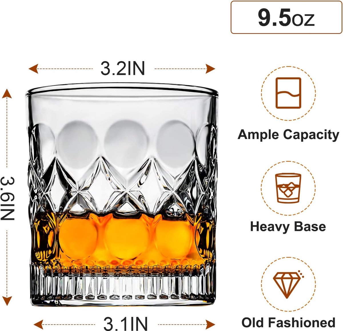 Coffret Cadeau Verre à Whisky Ronde 11 oz avec 3 Pierres à Whiskey