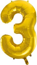 Cijfer Folie Ballon 3 Goud met Helium 84cm