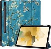Hoesje Geschikt voor Samsung Galaxy Tab S7 FE Hoes Case Tablet Hoesje Tri-fold Met Uitsparing Geschikt voor S Pen - Hoes Geschikt voor Samsung Tab S7 FE Hoesje Hard Cover Bookcase Hoes - Bloesem