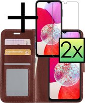 Hoes Geschikt voor Samsung A14 Hoesje Book Case Hoes Flip Cover Wallet Bookcase Met 2x Screenprotector - Bruin