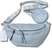 Lundholm heuptasje dames groot lichtblauw met tassenriem blauw wit bag strap - heuptas dames met brede riem - cadeau voor vriendin | Lunna serie