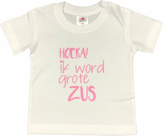 Shirt Aankondiging zwangerschap Ik word grote zus | korte mouw | roze | maat 134/140 zwangerschap aankondiging bekendmaking Baby big sis sister