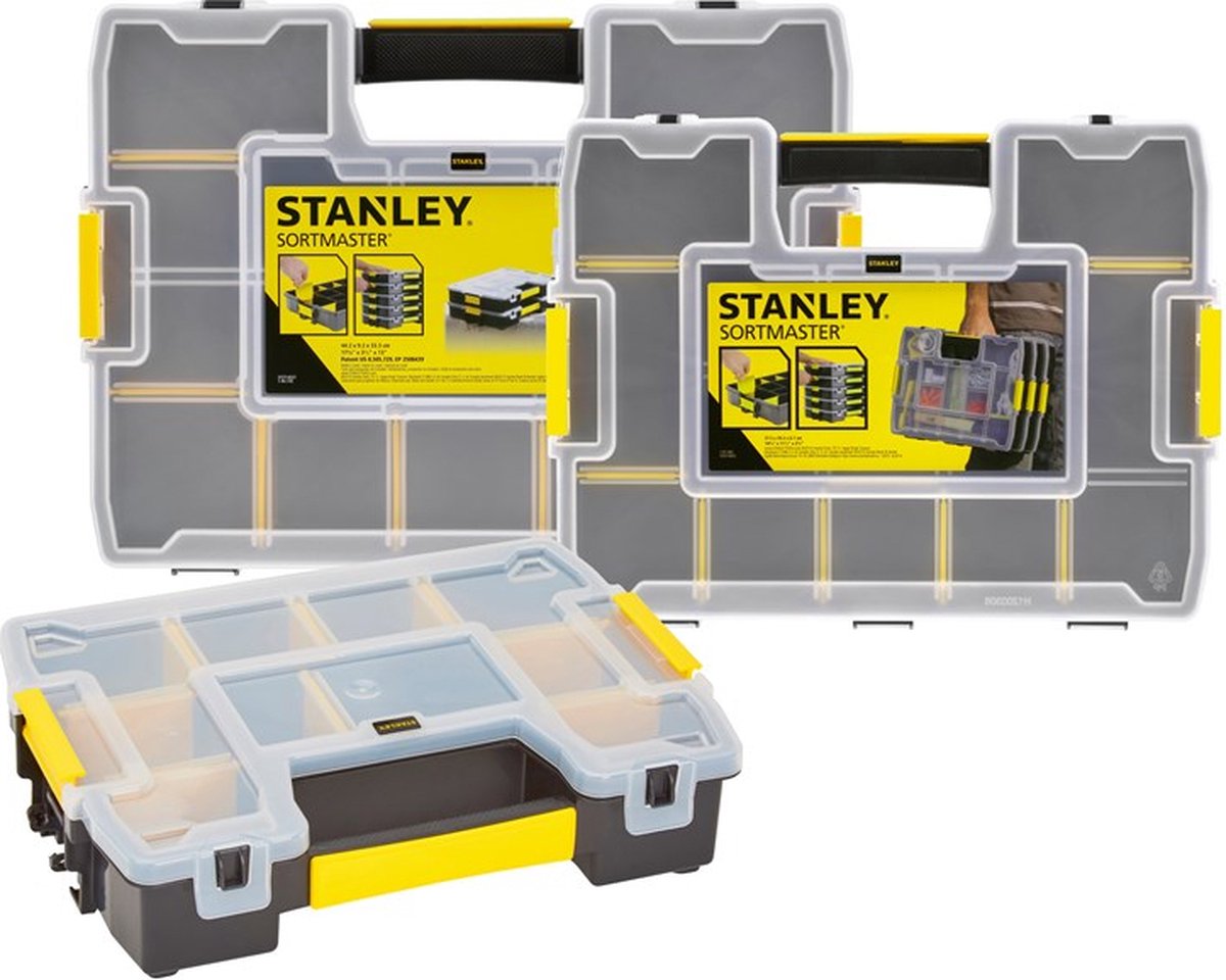 Stanley STST14027 Tool Organizer, 13 in W, 3.4 in H, 15-Compartment,  14-Drawer, Plastic, Black/Yellow #VORG6375380, STST14027