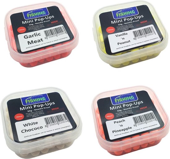 Mini Fluo Pop-Ups Voordeelpakket - 10mm - 4x50g - Verschillende Kleuren/Smaken - Method Feeder Aas/voer - Mini boilies/popups van MINI — afbeelding 2
