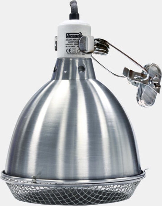 Reptielenlamp Beschermingskooi met E27 Fitting, Keramische Basis, Warmtelamp Bescherming voor Terrarium met Schakelaar, EU-Stekker